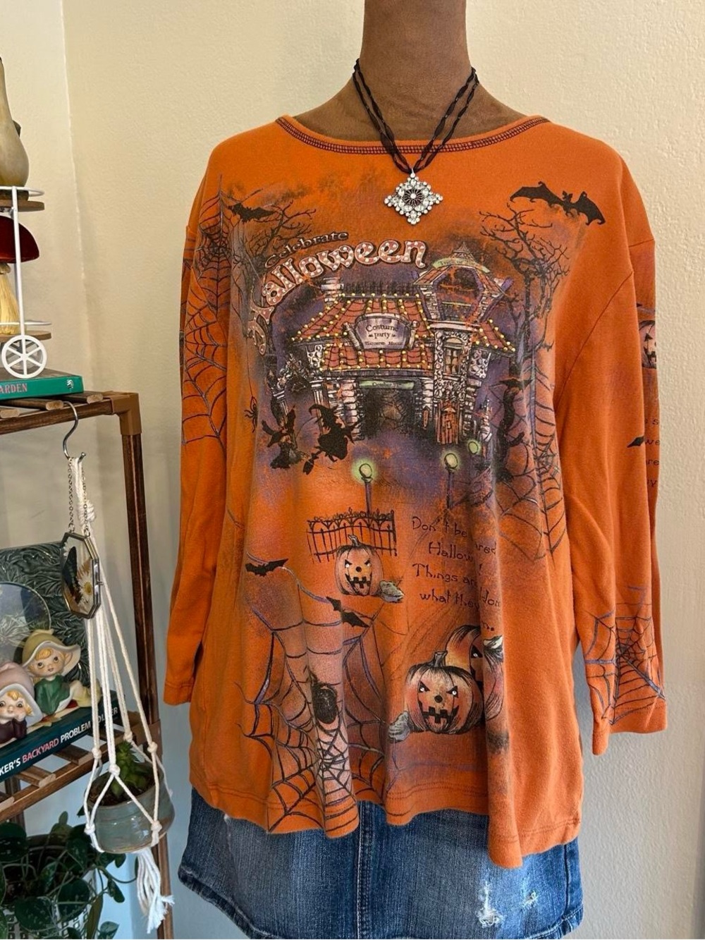 Vintage Y2K Spooky Orange Halloween Cropped Sleeve Top by Studio Gem